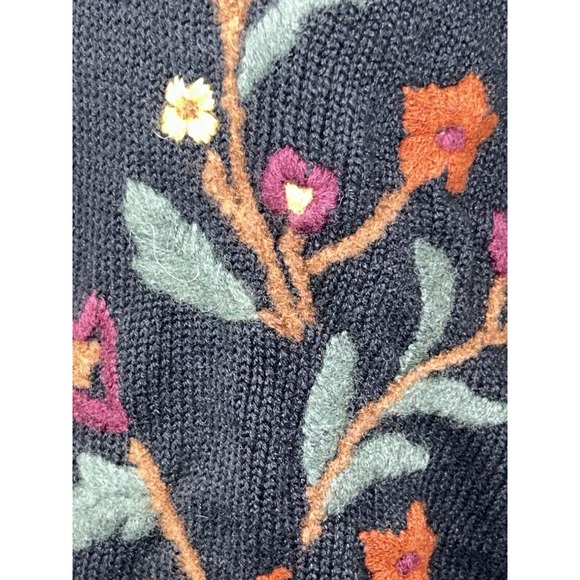 Vintage Bobbie Brooks Floral Embroidered Sweater Felted Black Lg Cottagecore E2‎ - Picture 4 of 14